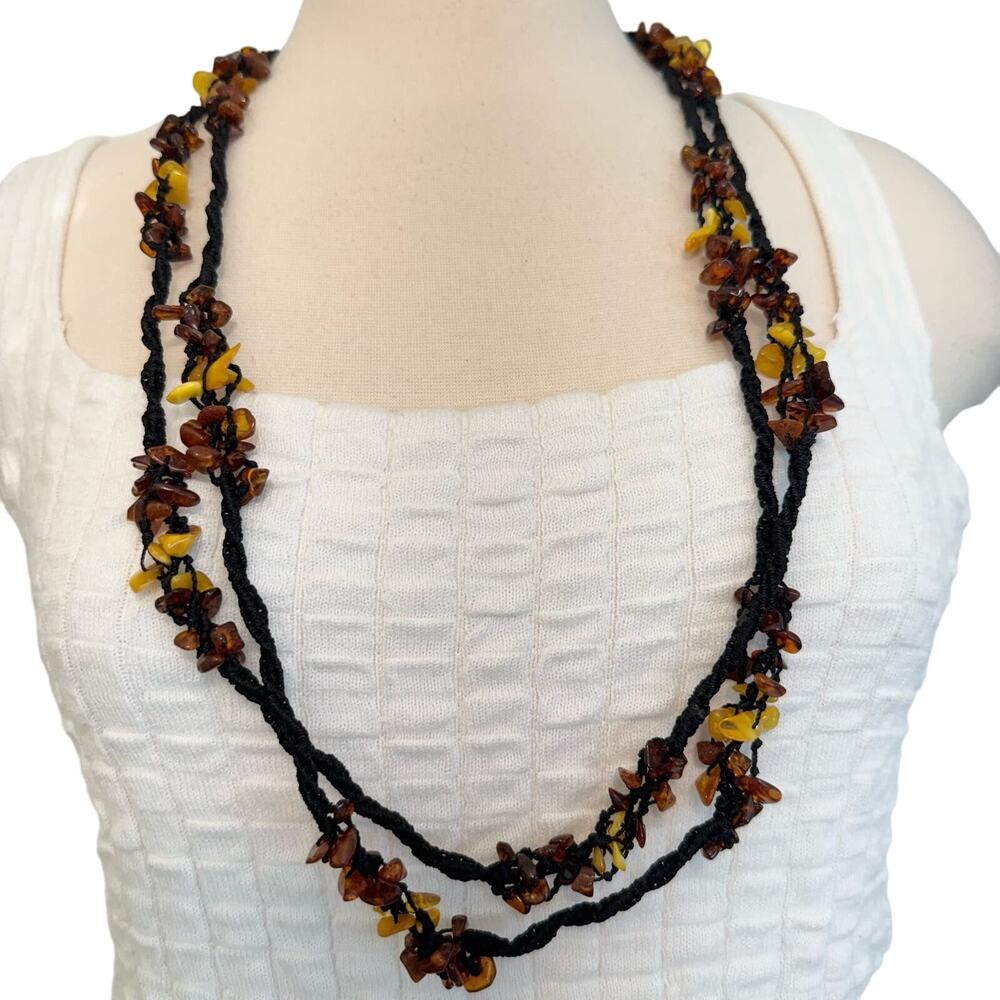 Baltic Amber Necklace Extra Long Layered Multi-Color (N963)